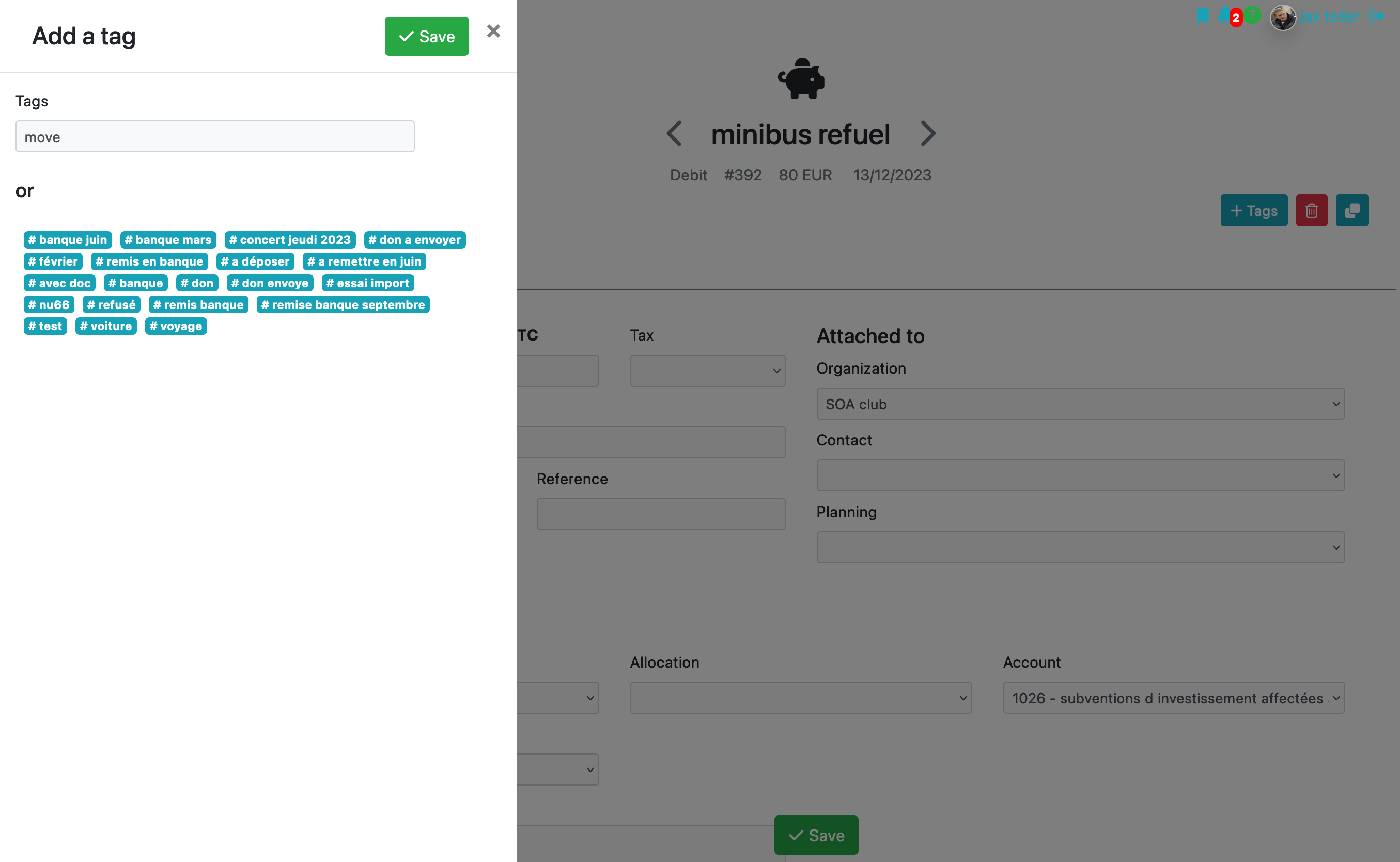 association accounting tagging a transaction