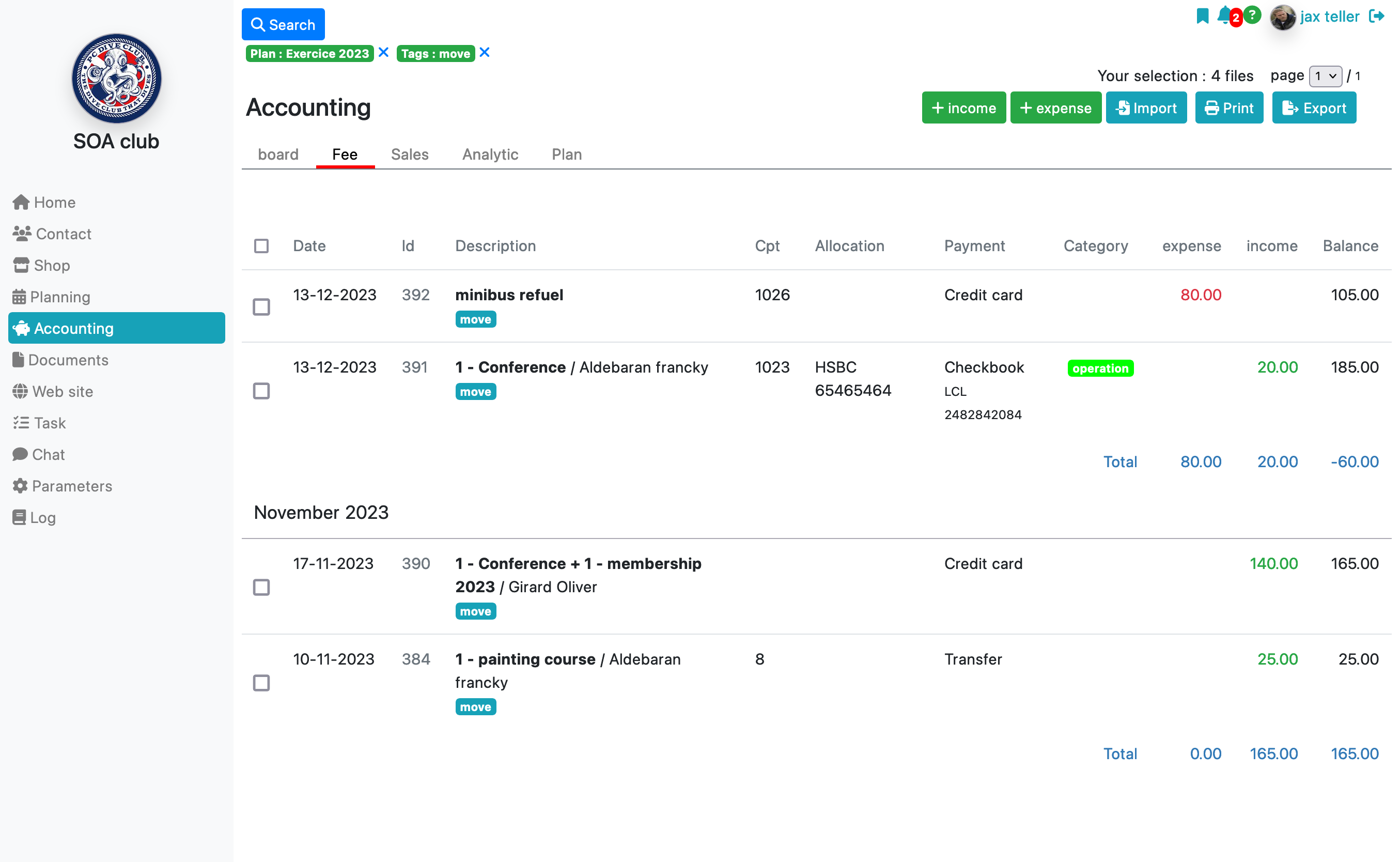 association accounting search by tag
