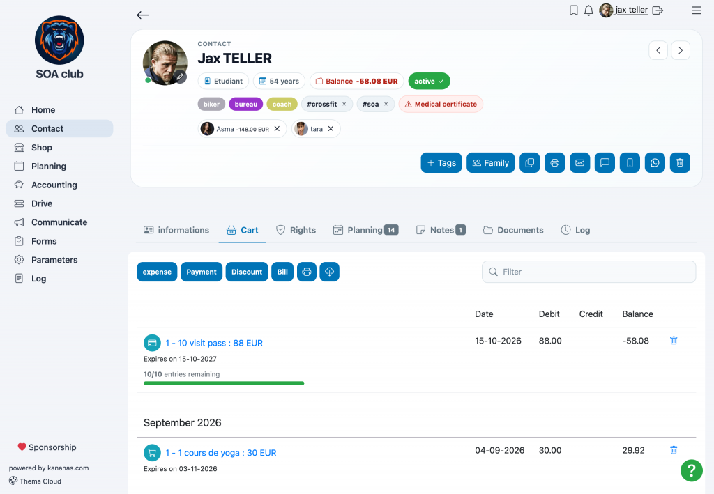 The purchased pass is linked to the member.