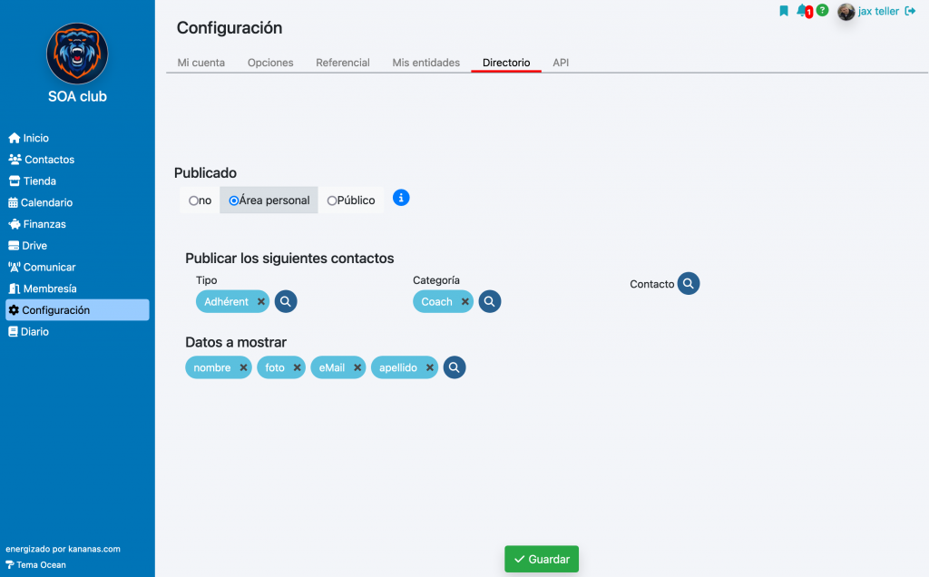 Configuración del directorio de la asociación