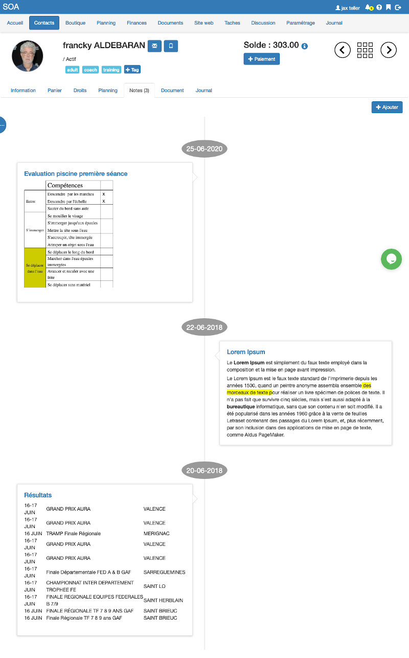 Note sur dossier adhérent