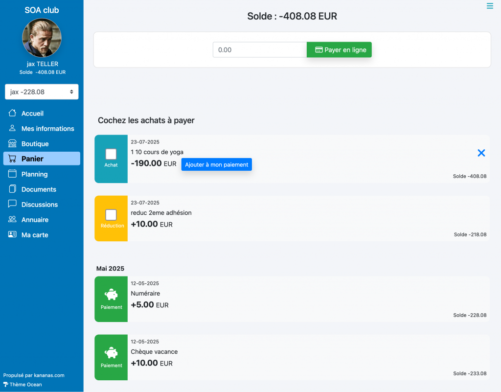 association paiement en ligne panier