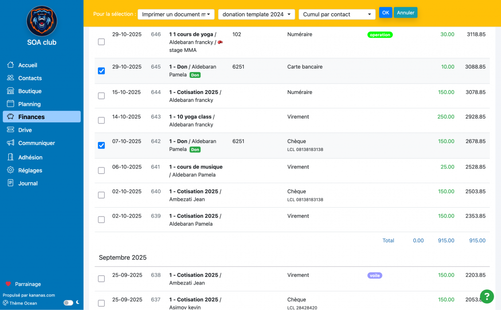 association imprimer une facture