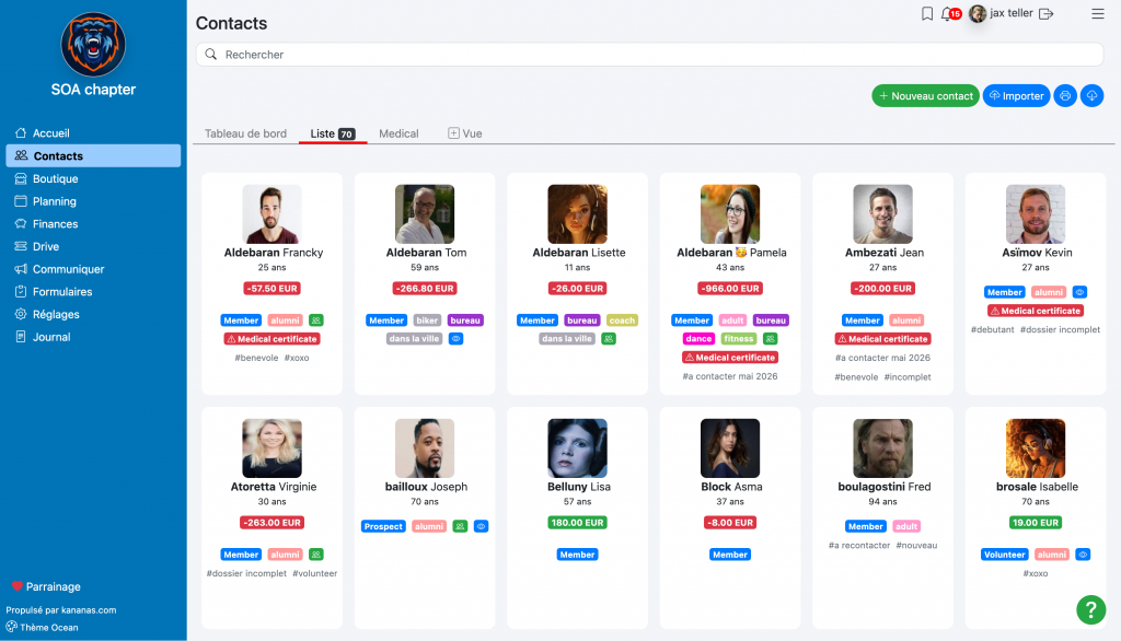 Logiciel de gestion d’association Kananas avec CRM, adhérents, paiements, événements et communication